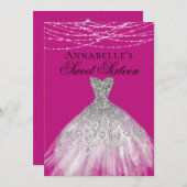 Rosa & Silber Diamant Sparkle Dress Sweet 16 Einladung (Vorne/Hinten)