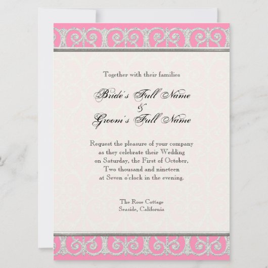 Rosa Silber, Diamanten & Spitzen, Mit Monogramm Ho Einladung (Rückseite)