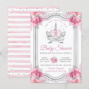 Rosa Silber Diamond Unicorn Kinderdusche Einladung