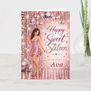 Rosa Silber Disco Glam Sweet Sixteen Karte