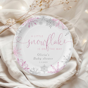 Rosa silber Ein kleiner Schneebaby Shower Pappteller