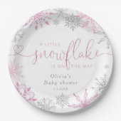 Rosa Silber Eine kleine Schneeflocke Babydusche Pappteller (Vorderseite)