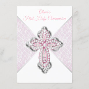 Rosa Silber Erste Kommunion Einladungen