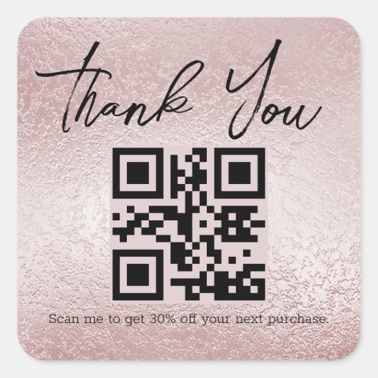 Rosa Silber Folie danke Ihnen Business qcode Quadratischer Aufkleber (Vorderseite)