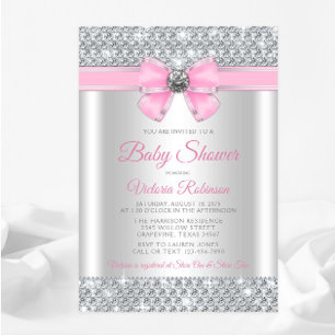 Rosa Silber Glam Baby Mädchen Dusche Einladung