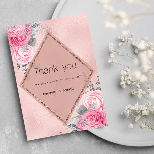 Rosa silber glänzende Pfingstrose floral Dankeschö Einladung