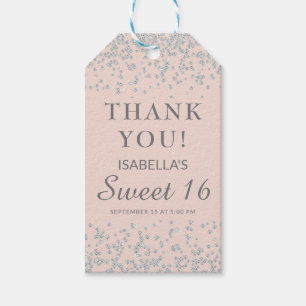 Rosa Silber Glitter Sweet 16 Danke Geschenkanhänger