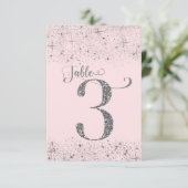 Rosa Silber Glitter-Tischkarten Nummer 3 Einladung (Stehend Vorderseite)