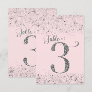 Rosa Silber Glitter-Tischkarten Nummer 3 Einladung