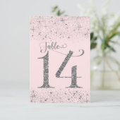Rosa Silber Glitter-Tischzahlen Nummer 14 Einladung (Stehend Vorderseite)