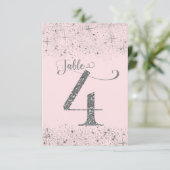 Rosa Silber Glitter-Tischzahlen Nummer 4 Einladung (Stehend Vorderseite)