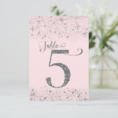 Rosa Silber Glitter-Tischzahlen Nummer 5 Einladung (Stehend Vorderseite)