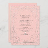 Rosa Silber Glitzer Confetti Border Sweet 16 Einladung (Vorne/Hinten)