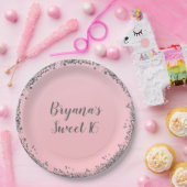 Rosa Silber Glitzer Glam Edge Sweet 16 Party Pappteller (Party)