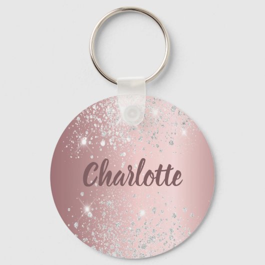 Rosa silber Glitzer Monogramm Schlüsselanhänger (Vorderseite)