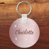 Rosa silber Glitzer Monogramm Schlüsselanhänger (Vorderseite)