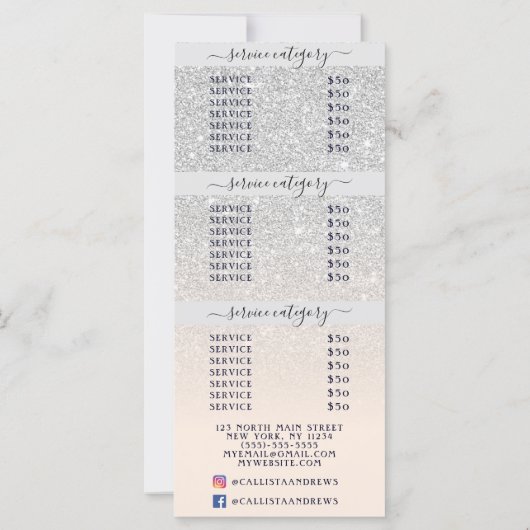 Rosa Silber Glitzer Ombre Salon Preisliste (Rückseite)