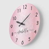 Rosa silber-Glitzer-Syndrom Große Wanduhr (Winkel)