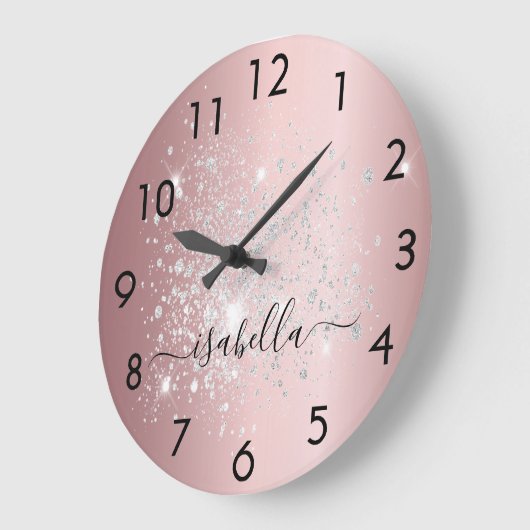 Rosa silber-Glitzer-Syndrom Große Wanduhr (Winkel)