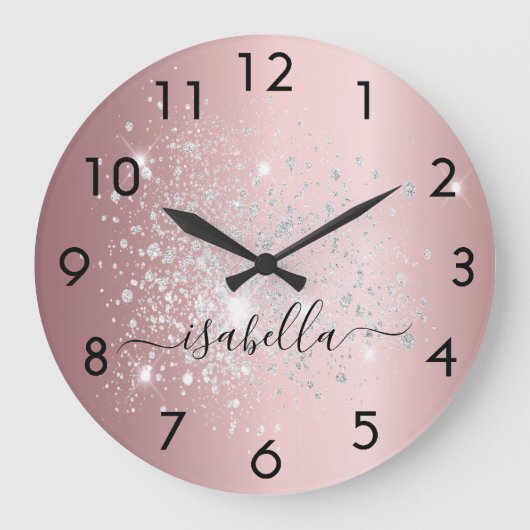 Rosa silber-Glitzer-Syndrom Große Wanduhr (Vorderseite)