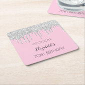 Rosa silber Glitzer Tropfen Geburtstag Rechteckiger Pappuntersetzer (angewinkelt)