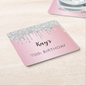Rosa silber Glitzer Tropfen Geburtstag Rechteckiger Pappuntersetzer (angewinkelt)