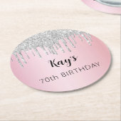 Rosa silber Glitzer Tropfen Geburtstag Runder Pappuntersetzer (Angewinkelt)
