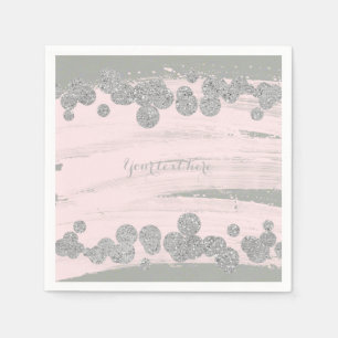 Rosa Silber & Grau Glitzer Punkte Glamour Party Serviette