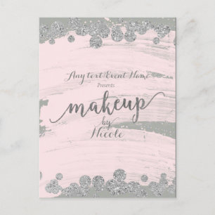 Rosa Silber & Grau Glitzernde Punkte Makeup Event Ankündigungspostkarte