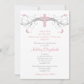 Rosa Silber Grau Kreuz Bestätigung Einladung (Vorderseite)