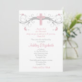 Rosa Silber Grau Kreuz Bestätigung Einladung (Stehend Vorderseite)