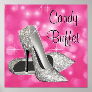 Rosa Silber High Heel Schuhcreme Buffet Schild