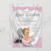 Rosa Silber High Heel Shoe Baby Shower Einladungen (Vorne/Hinten)