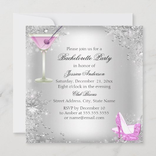 Rosa Silber High Heel Shoes Junggeselinnen-Abschie Einladung (Rückseite)