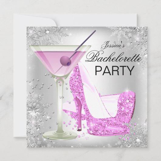 Rosa Silber High Heel Shoes Junggeselinnen-Abschie Einladung (Vorderseite)