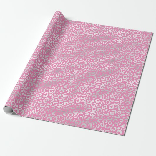 Rosa Silber Leopard Print Geschenkpapier (Ungerollt)