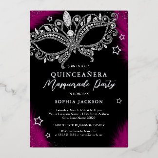 Rosa Silber Masquerade Maske Star Quinceanera Folieneinladung