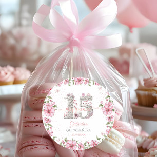 Rosa Silber Mis Quince Quinceañera Runder Aufkleber
