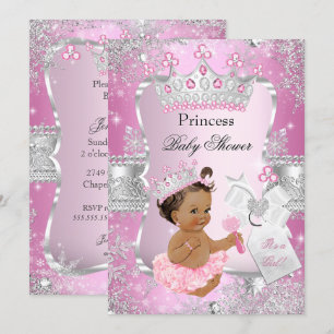 Rosa Silber Prinzessin Babyparty Braunhaariges Mäd Einladung
