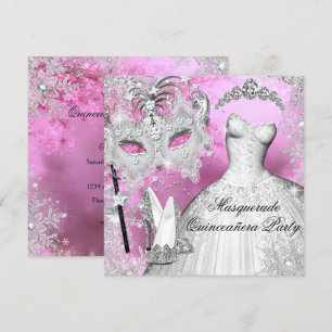 Rosa Silber Prinzessin Quinceanera Maskerade Einladung