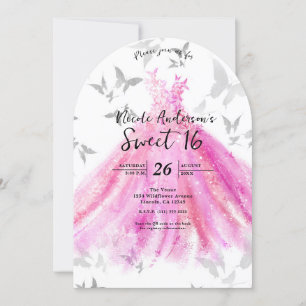 Rosa Silber Schmetterling Tanz Sweet 16 Geburtstag Einladung