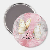 Rosa Silber Schmetterlinge Liebe Magnet (Vorderseite/Rückseite)