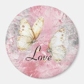 Rosa Silber Schmetterlinge Liebe Magnet (Vorne)