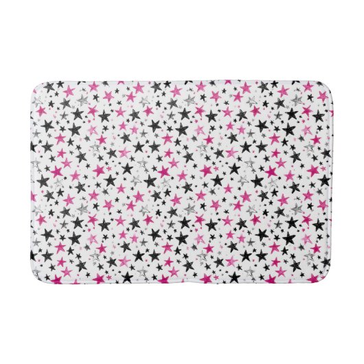  Rosa Silber Schwarze Sterne  Badematte (Vorderseite)