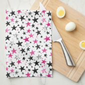 Rosa Silber Schwarze Sterne Geschirrtuch (Viertel Falte)