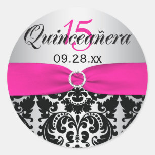 Rosa, Silber, schwarzer Damast, Sticker