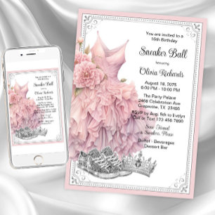 Rosa Silber Sneaker Ball Geburtstagsparty Einladung