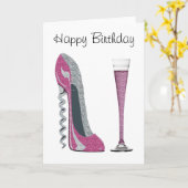 Rosa, silber Sparkle Corkschraube Stiletto Art Karte (Gelbe Blume)