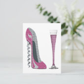 Rosa, silber Sparkle Corkschraube Stiletto Art Postkarte (Stehend Vorderseite)