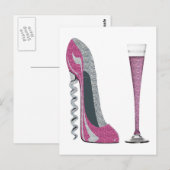 Rosa, silber Sparkle Corkschraube Stiletto Art Postkarte (Vorne/Hinten)